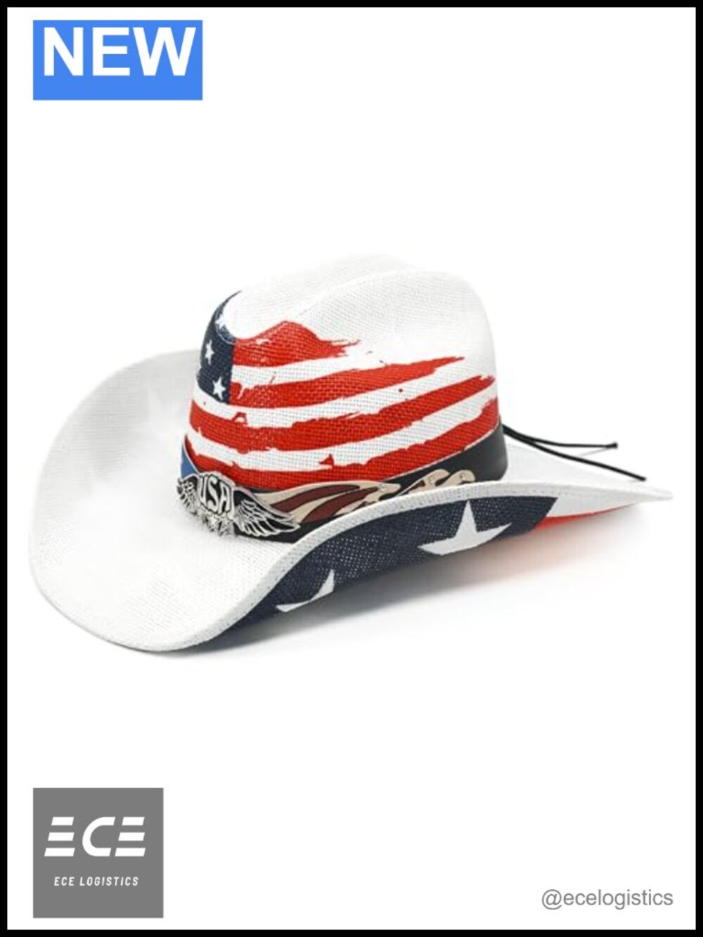 Straw Cowboy Hat Western Rodeo Patriotic USA Adjustable Cattleman